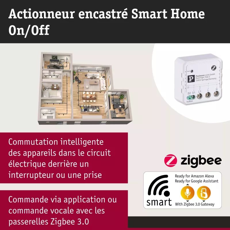 Actionneur encastré Smart Home Zigbee 3.0 On/Off PAULMANN 52 - Cimaise Tableau 