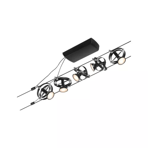 Kit básico de sistema de cable cardán CorDuo GU5, 3 máx. 5x10W 230/12V Negro mate