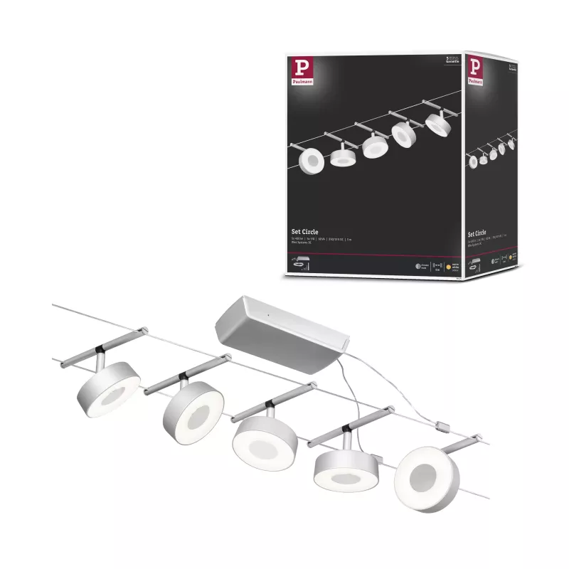 Kit básico de sistema de cable circular LED CorDuo 5x180lm 5x5W 3000K 230/12V PAULMANN 100 - Cimaise Tableau 