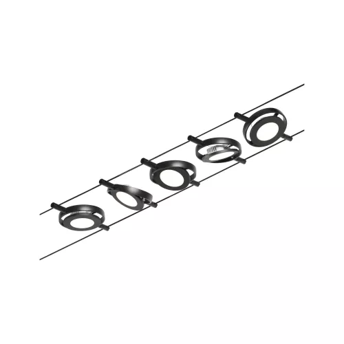 ,Sistema LED CorDuo en cables RoundMac Kit básico 5x200lm 5x4,5W 3000K 230/12V Negro mate,,, PAULMANN 21 - Cimaise Tableau 