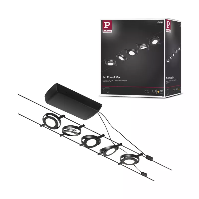 ,CorDuo Système sur câbles LED RoundMac Kit de base 5x200lm 5x4,,5W 3000K 230/12V Noir mat,,, PAULMANN 30 - Cimaise Tableau 