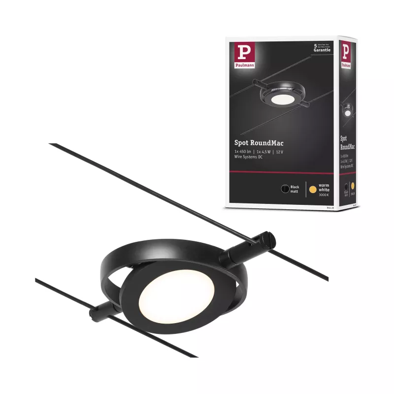 ,CorDuo Système sur câbles LED RoundMac Spot individuel 200lm 4,,5W 3000K 12V Noir mat,,,