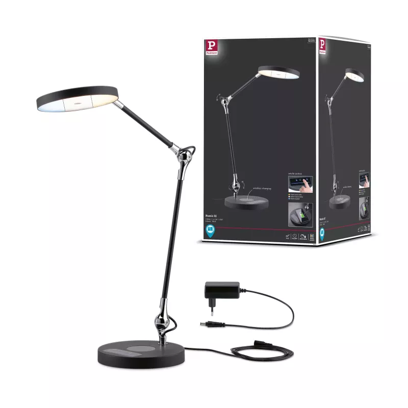 Lámpara de escritorio LED Numis QI blanca con interruptor, 1000 lm, 11 W
