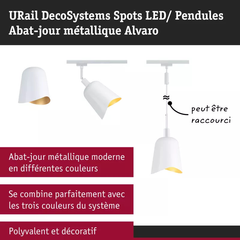 ,URail Abat-jour DecoSystems Alvaro 144mm Blanc,, Doré, PAULMANN 15 - Cimaise Tableau 