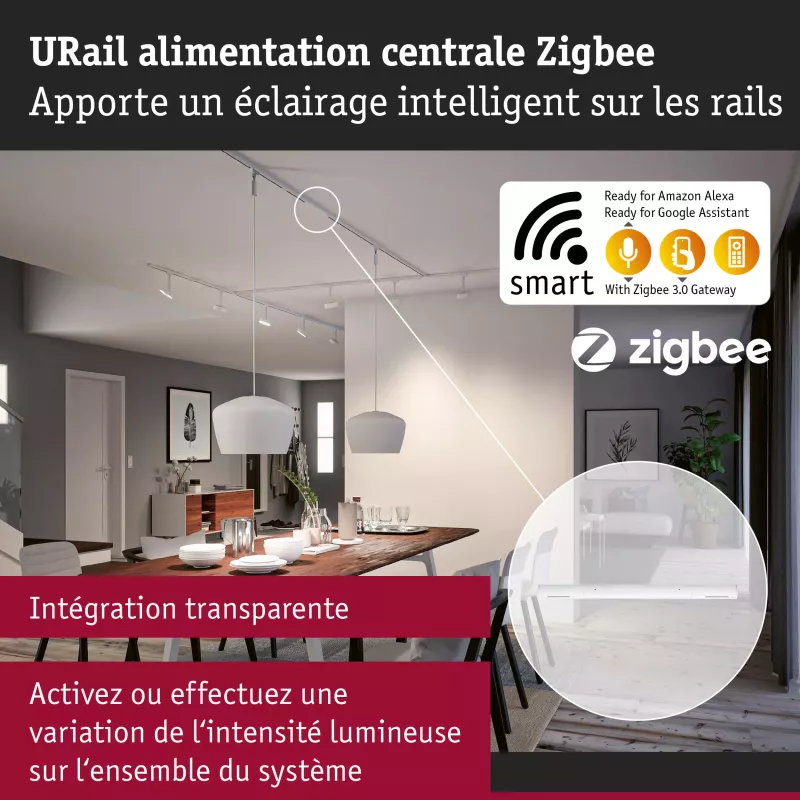 URail Alimentation électrique Zigbee 3.0 Alimentation centrale 304x21mm max. 100W Blanc signal PAULMANN 17 - Cimaise Tableau 