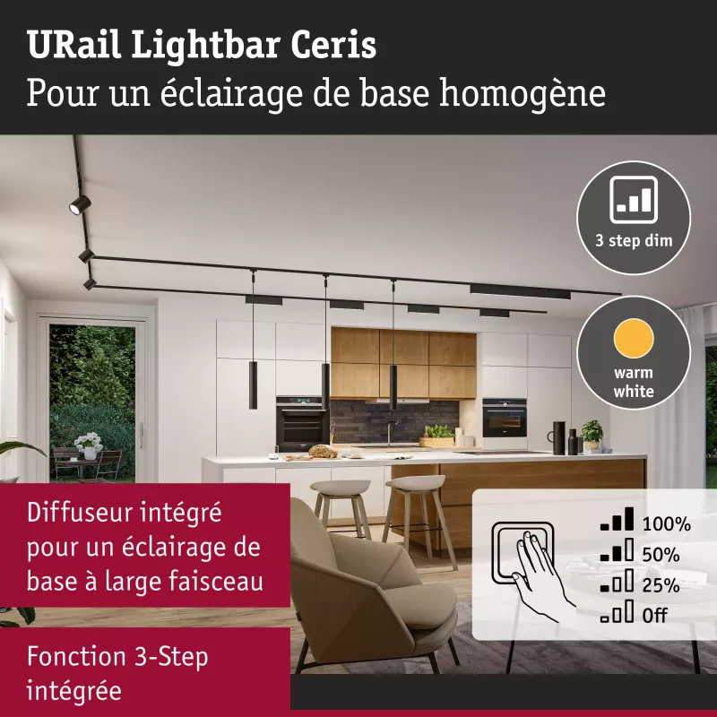 ,URail Lightbar 3-Step-Dim Ceris 800lm 9,,5W 3000K dimmable 230V, PAULMANN 19 - Cimaise Tableau 