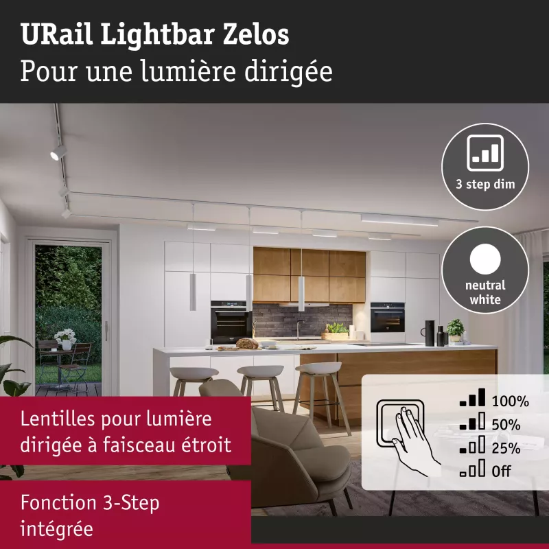 URail Lightbar 3-Step-Dim Zelos 1100lm 10W 4000K gradable 230V Blanc signal PAULMANN 13 - Cimaise Tableau 
