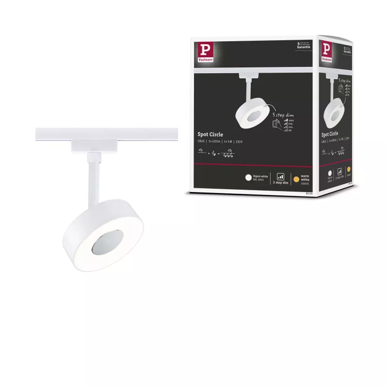 URail Spot sur rail 3-Step-Dim Circle 280lm 5W 3000K gradable 230V Blanc signal PAULMANN 28 - Cimaise Tableau 