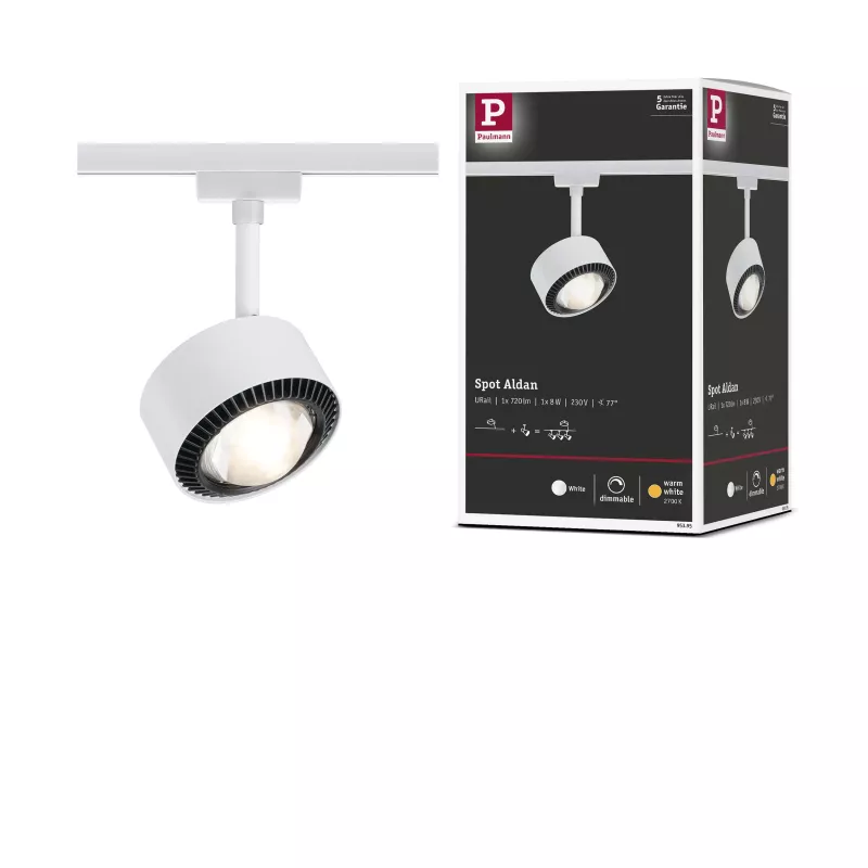 URail Track spotlight Aldan Individual spotlight 498lm 8W 2700K dimmable 230V