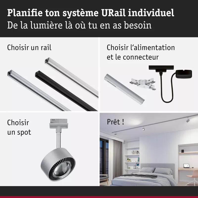 URail Track spotlight Aldan Individual spotlight 500lm 8W White Switch 230V PAULMANN 31 - Cimaise Tableau 