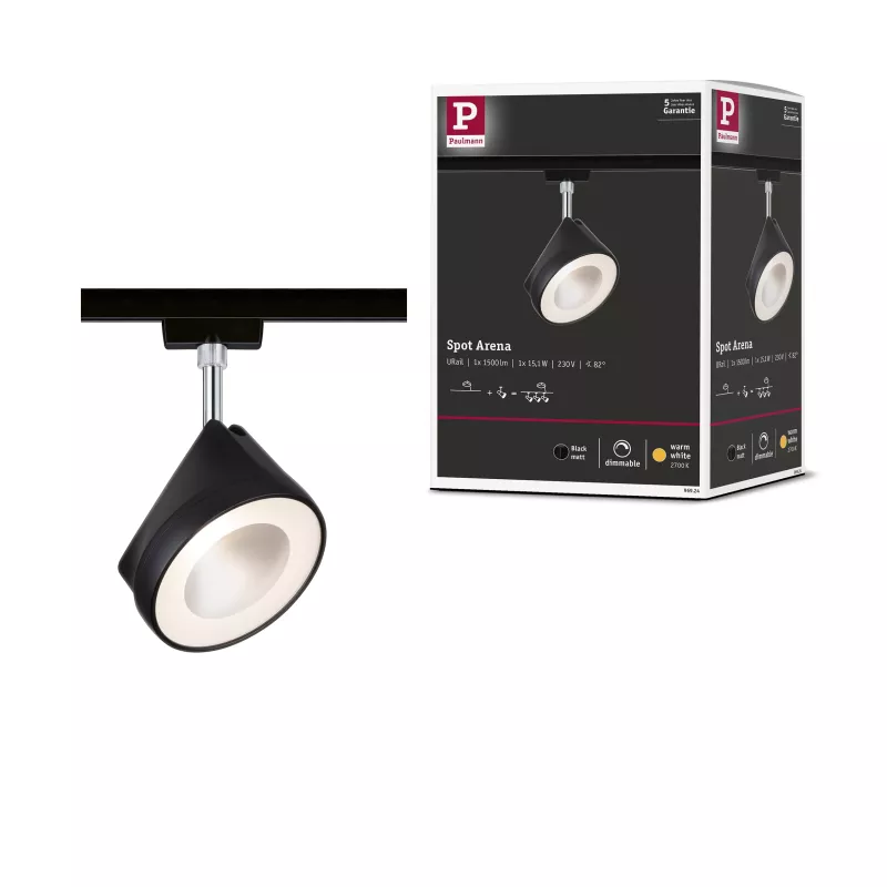 ,URail Spot sur rail Arena Spot individuel 800lm 14W 2700K gradable 230V Noir mat,,,