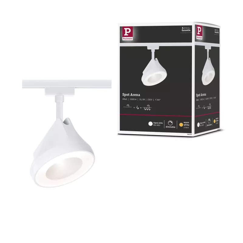 URail Spot sur rail Arena Spot individuel 850lm 15W 2700K gradable 230V Blanc signal