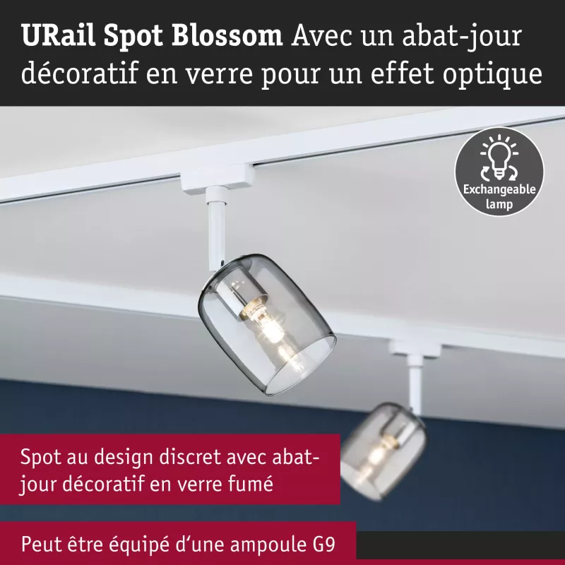 ,URail Spot sur rail Blossom G9 max. 10W gradable 230V Blanc signal,, Verre,