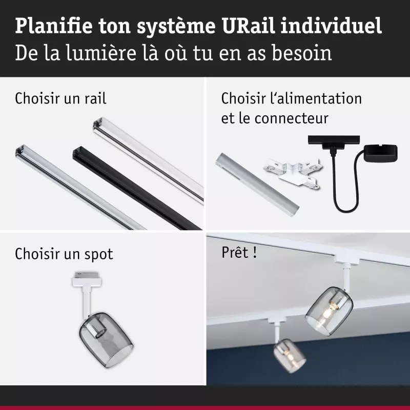,URail Spot sur rail Blossom G9 max. 10W gradable 230V Blanc signal,, Verre,