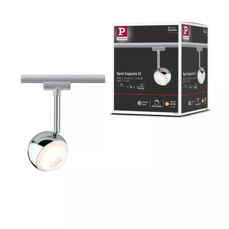 Foco para riel URail Capsule II Foco individual 439lm 6,,3W 2700K regulable 230V Cromo mate,,,