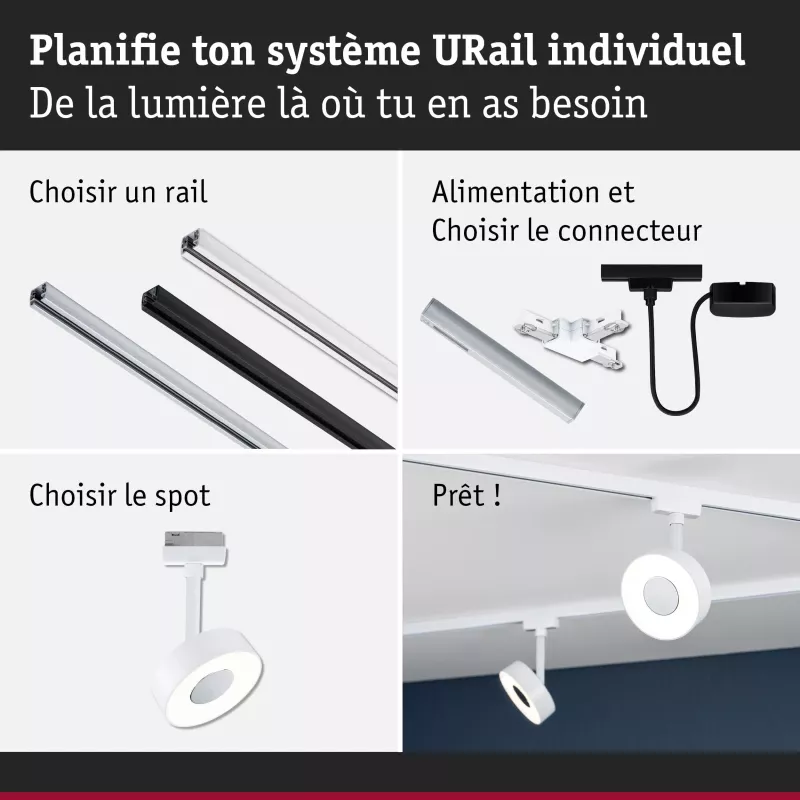 URail Spot sur rail Circle 180lm 5W 3000K gradable 230V Blanc signal PAULMANN 22 - Cimaise Tableau 