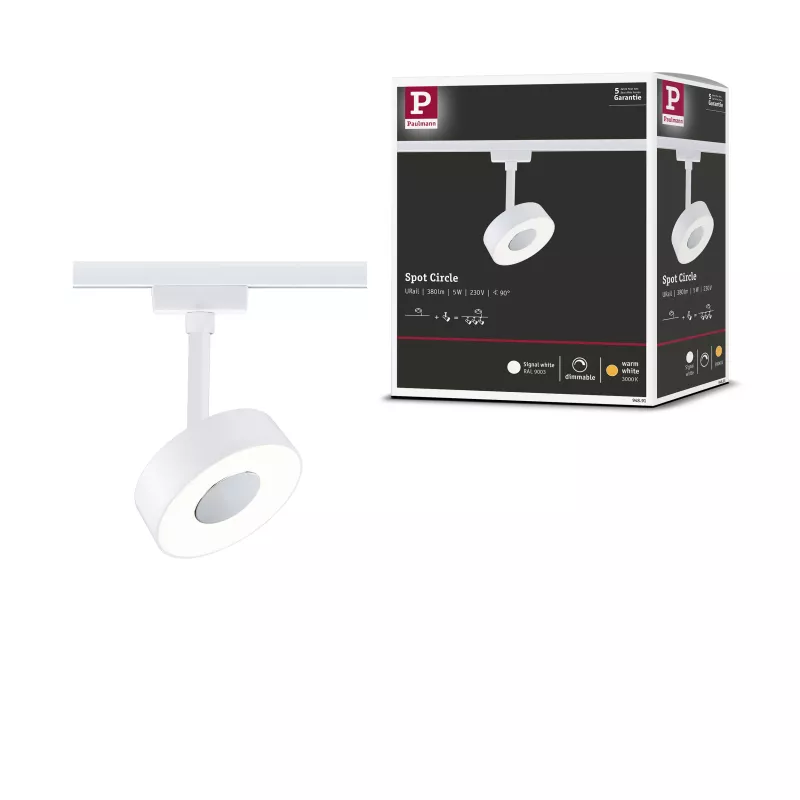 Foco circular para riel URail, 180 lm, 5 W, 3000 K, regulable, 230 V, color blanco señal. PAULMANN 28 - Cimaise Tableau 