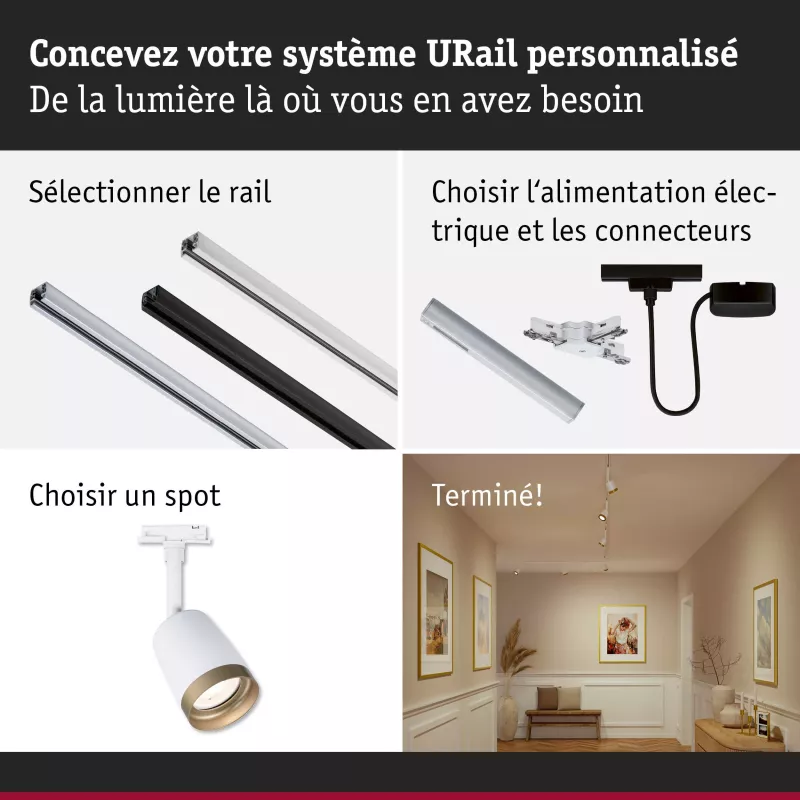 Foco URAil Spot para vía, foco individual GU10 con cubierta, máx. 10 W, 230 V, blanco señal, dorado