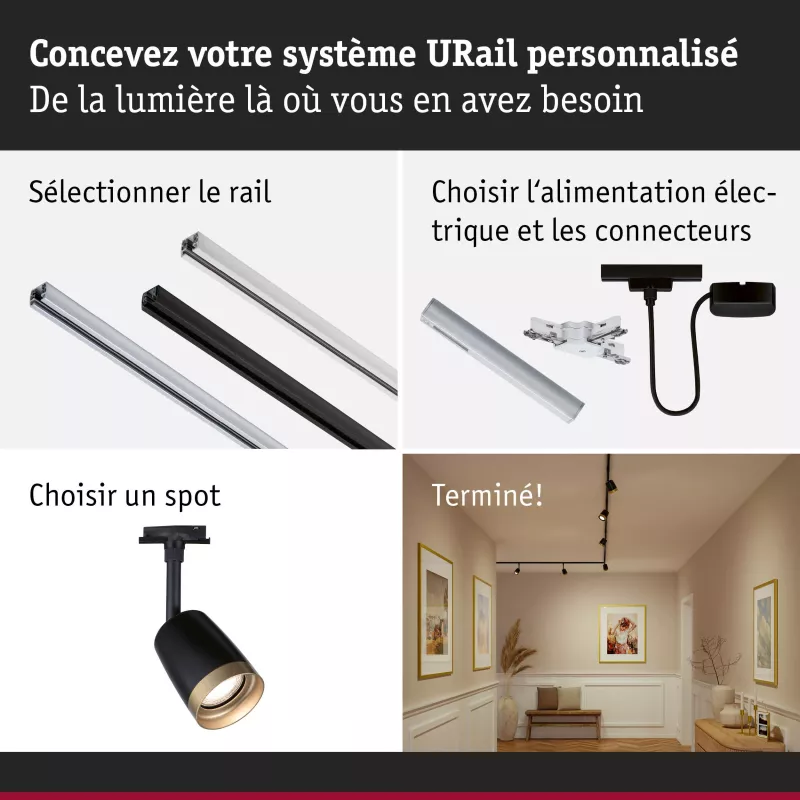 URail Spot auf der Schiene, einzelner GU10-Scheinwerfer, max. 10 W, 230 V, matt schwarz, gold PAULMANN 20 - Cimaise Tableau 