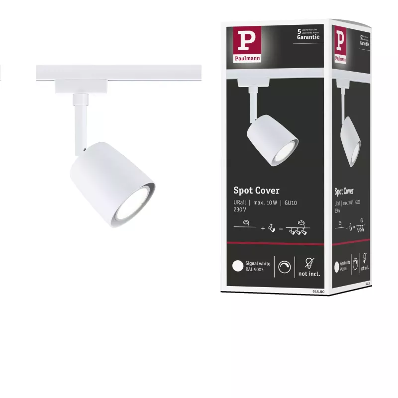 URail Gleis-Scheinwerferabdeckung, Einzelplatz, GU10, max. 10 W, dimmbar, 230 V, Signalweiß