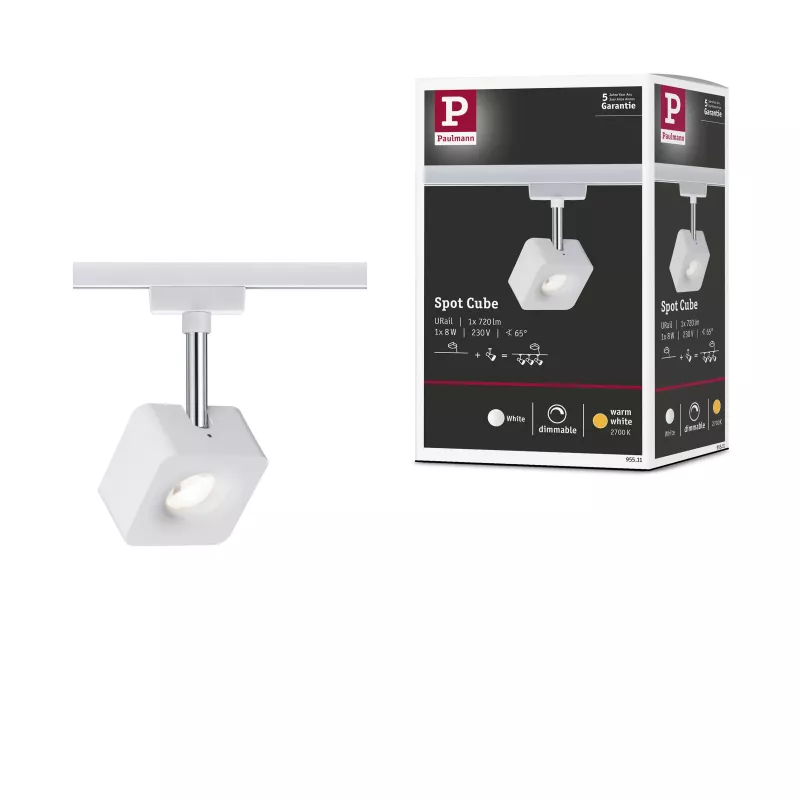 ,URail Spot sur rail Cube Spot individuel 540lm 8W 2700K gradable 230V Blanc,,, PAULMANN 16 - Cimaise Tableau 