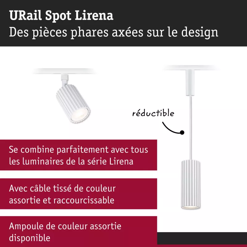 URail Spot sur rail Lirena GU10 max. 10W 230V Blanc signal PAULMANN 22 - Cimaise Tableau 