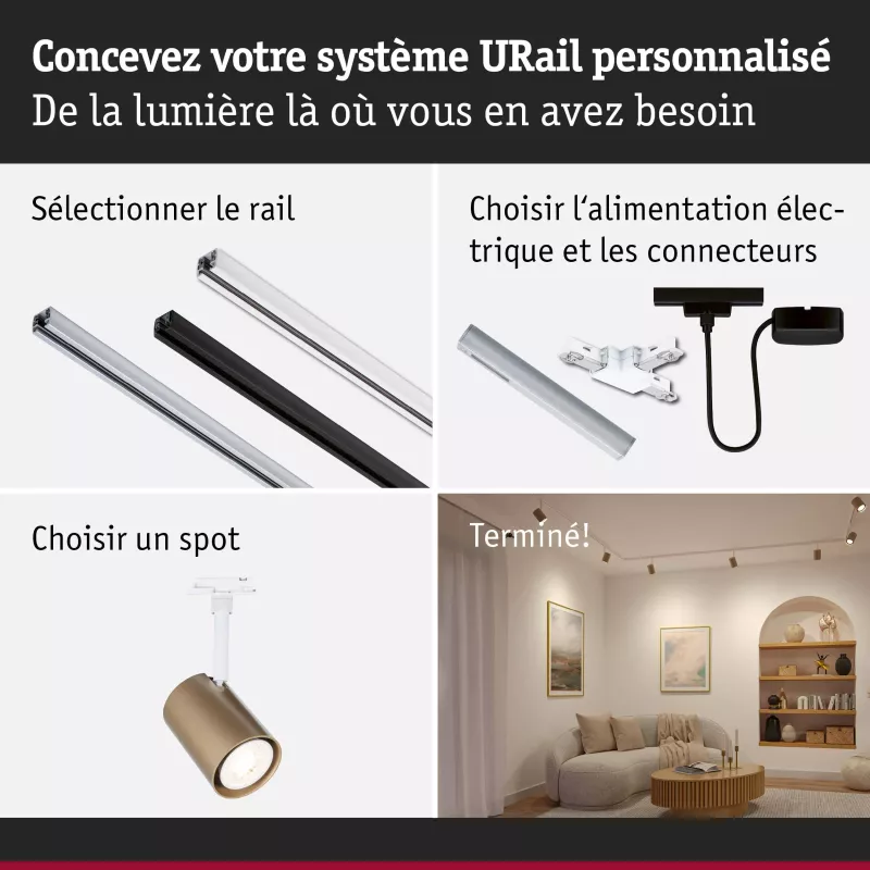 URail Luxus-Schienenstrahler GU10 max. 10 W dimmbar 230 V Mattgold, Signalweiß PAULMANN 21 - Cimaise Tableau 