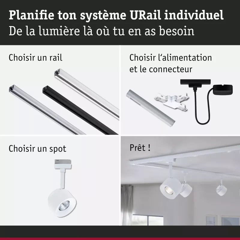 ,URail Spot sur rail Pane 650lm 7,,4W 3000K gradable 230V Blanc signal,