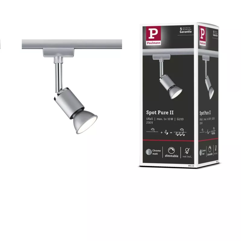 ,URail Pure II track spotlight Individual spot GU10 max. 10W dimmable 230V Matt chrome,,,