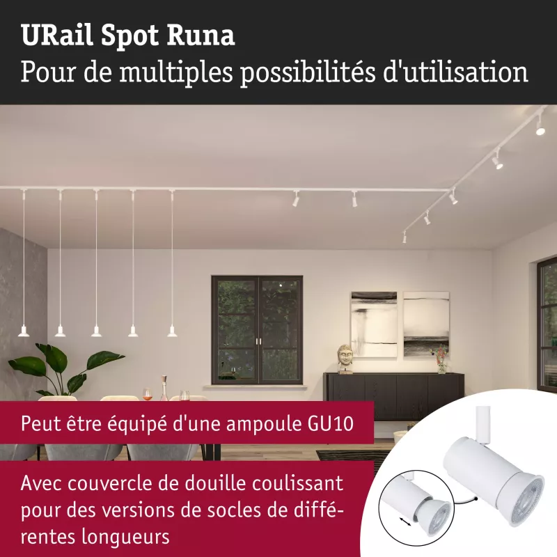 URail Spot sur rail Runa Spot individuel GU10 max. 10W gradable 230V Blanc signal