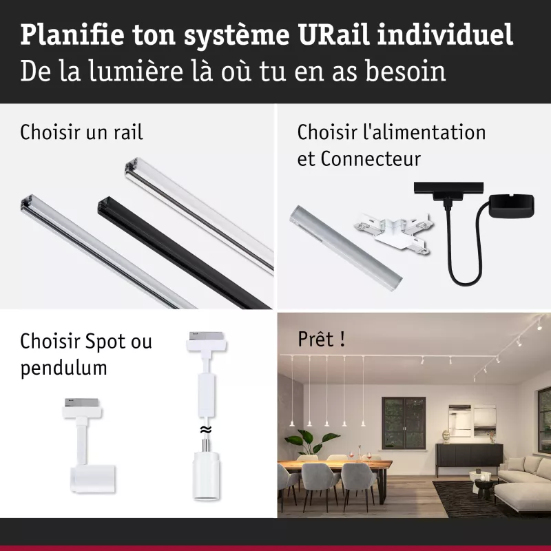 URail Spot sur rail Runa Spot individuel GU10 max. 10W gradable 230V Blanc signal