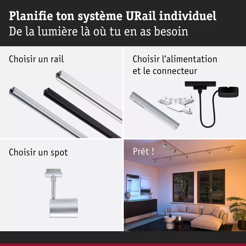 ,URail Spot sur rail Smart Home Zigbee 3.0 Luxe GU10 350lm 4,,8W RGBW+ gradable 230V, PAULMANN 39 - Cimaise Tableau 