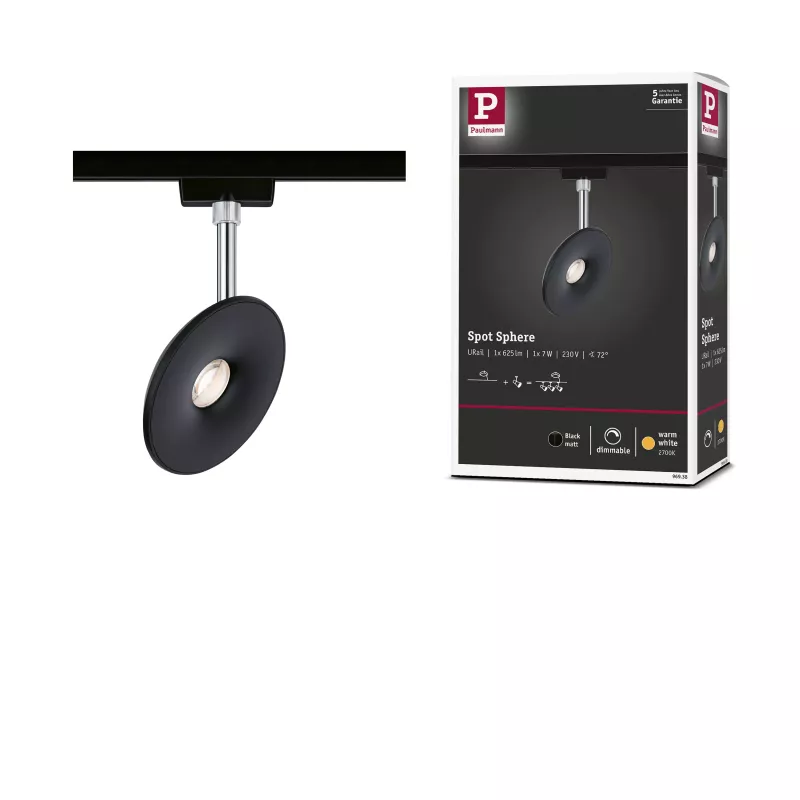 ,URail Track spotlight Sphere Individual spotlight 493lm 7W 2700K dimmable 230V Matt black,,,