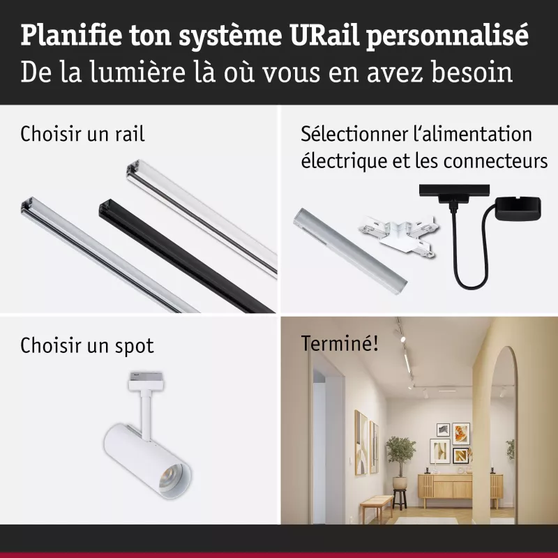 URail Spot sur rail Theron Spot individuel 1020lm 11W 3000K gradable 230V Blanc signal PAULMANN 19 - Cimaise Tableau 