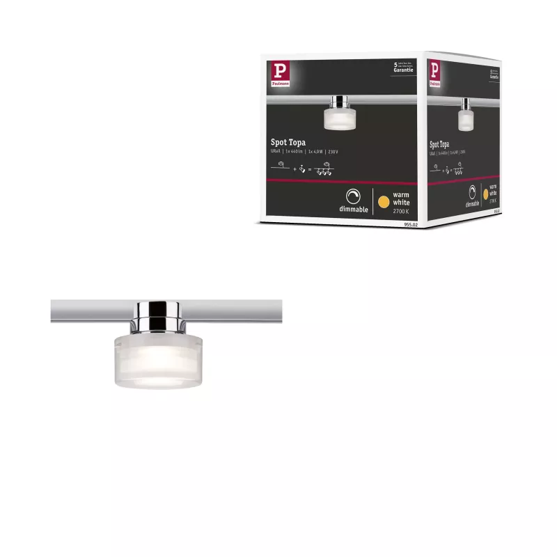 URail Schienenstrahler Topa Dot Einzelstrahler 350 lm 4,9 W 2700 K dimmbar 230 V Chrom, Klar