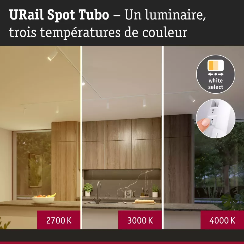 URail Spot sur rail Tubo Spot individuel 320lm 4W 2700 - 4000K 230V Blanc signal