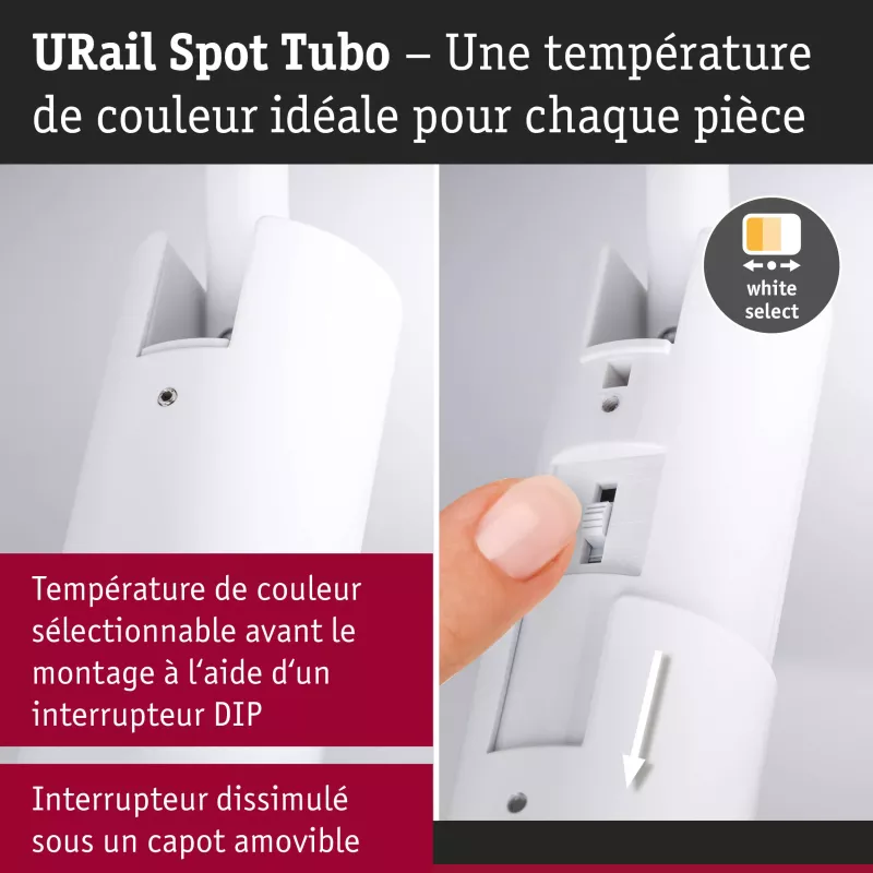 URail Spot sur rail Tubo Spot individuel 320lm 4W 2700 - 4000K 230V Blanc signal