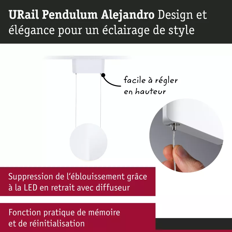 URail Suspension 3-Step-Dim Alejandro 800lm 10W 3000K gradable 230V Blanc signal