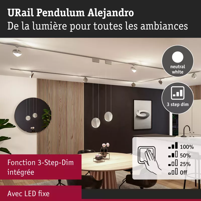URail Suspension 3-Step-Dim Alejandro 800lm 10W 4000K gradable 230V PAULMANN 24 - Cimaise Tableau 