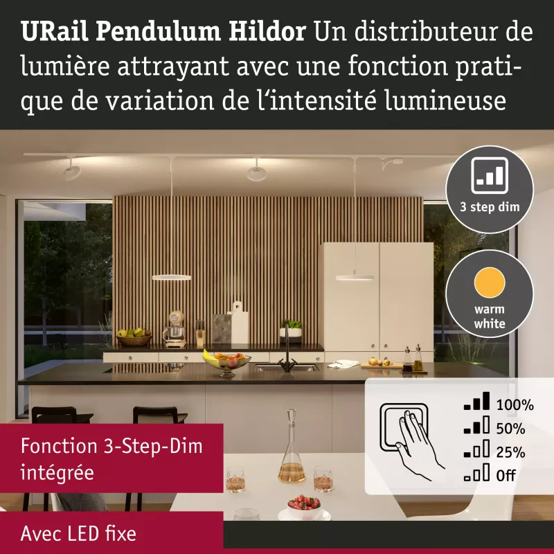 URail Suspension 3-Step-Dim Hildor 850lm 15W 3000K gradable 230V Blanc signal