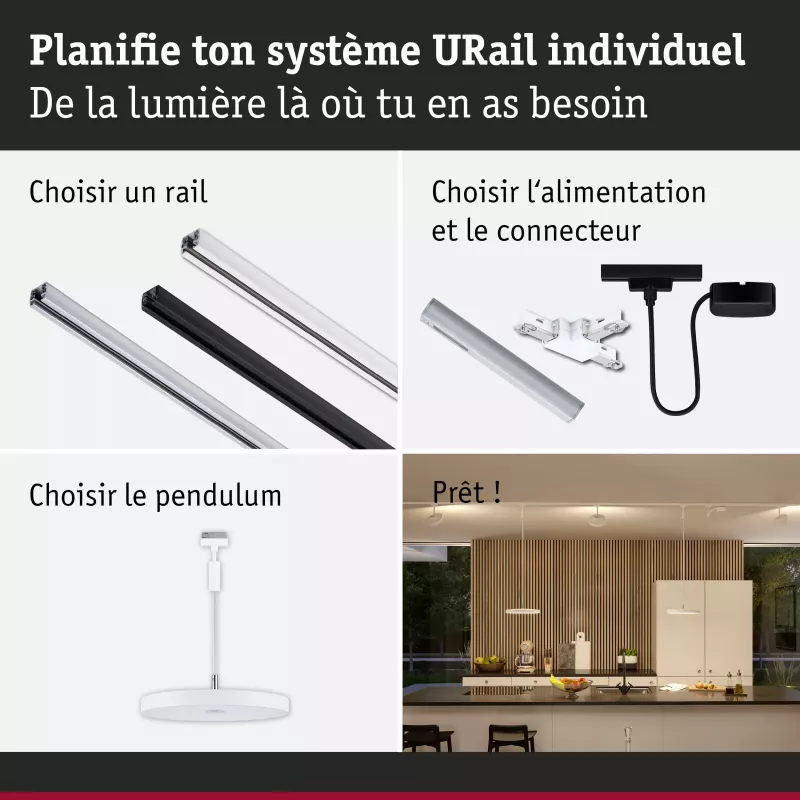 URail Suspension 3-Step-Dim Hildor 850lm 15W 3000K gradable 230V Blanc signal