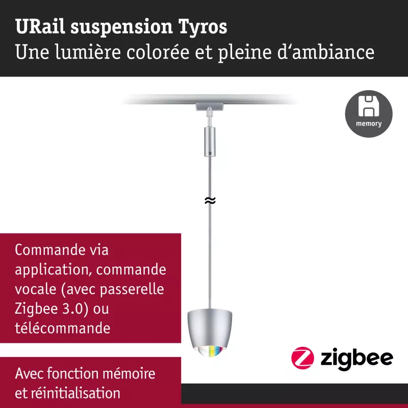 ,URail Suspensión Smart Home Zigbee 3.0 Tyros RGBW 200lm 4.5W RGBW+ regulable 230V, PAULMANN 28 - Cimaise Tableau 
