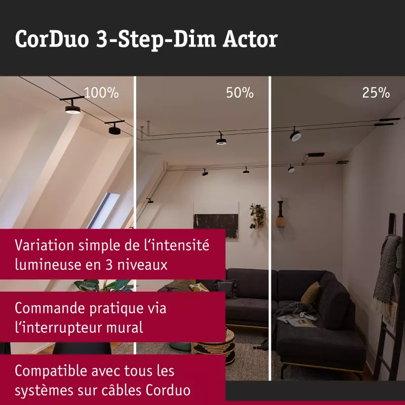 CorDuo 3-Step-Dim Cable System, 3-Level Dimmer, White
