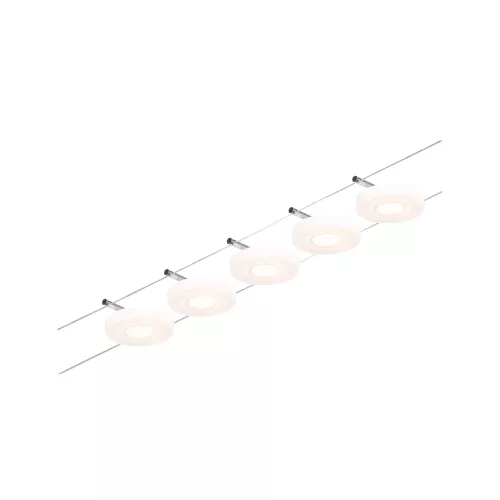 CorDuo Système sur câbles LED DiscLED Kit de base 5x200lm 5x4,5W 3000K 230/12V Chrome mat, Chrome