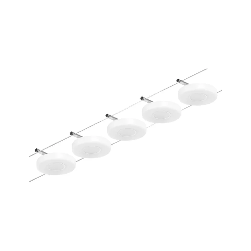 Kit base de sistema de cable LED CorDuo DiscLED 5x200lm 5x4.5W 3000K 230/12V Cromo mate, Cromo