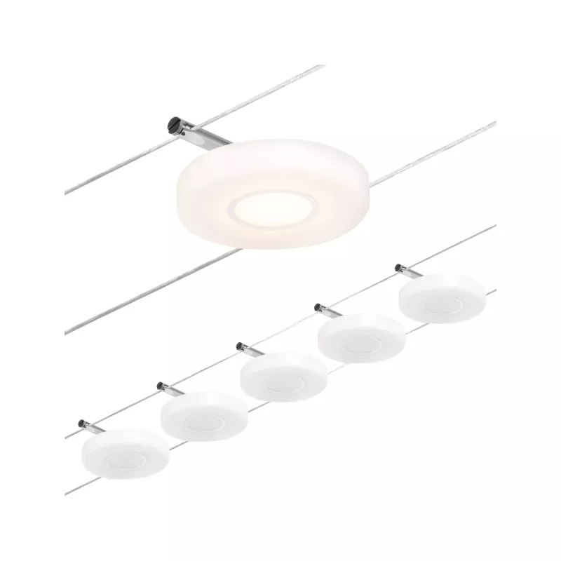 CorDuo DiscLED LED Cable System Base Kit 5x200lm 5x4.5W 3000K 230/12V Matte Chrome, Chrome