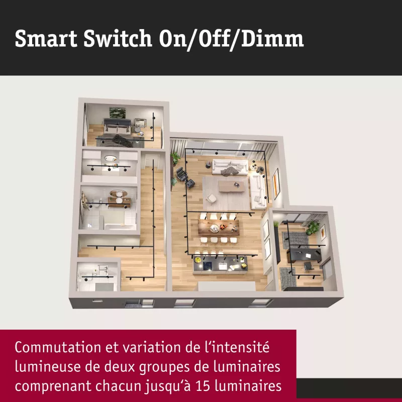 Interruptor de pared inteligente Zigbee 3.0 con encendido/apagado/regulable, color blanco.