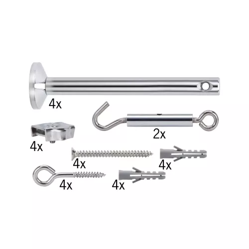 Kit de montage de système câbles Support + renvoi d'angle Kit de 4 Chrome