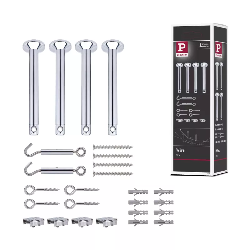 Kabelsystem-Montagesatz, Halterung + Winkelhalterung, 4er-Pack, verchromt