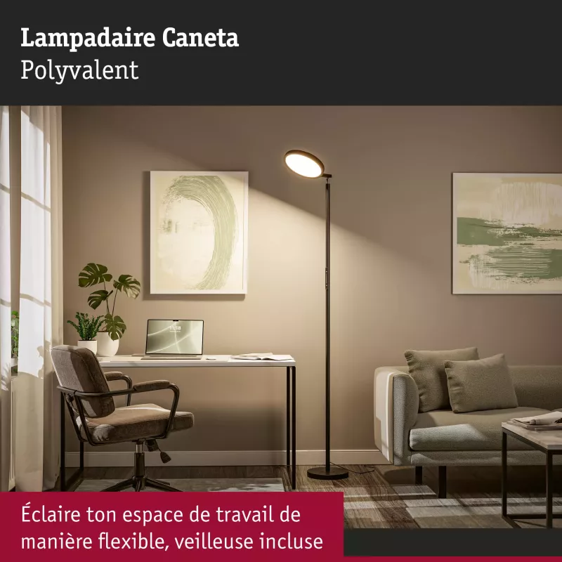 Caneta LED Stehleuchte, dimmbar, weiß, 1750 mm, 1300 lm, 20 W, Schwarz